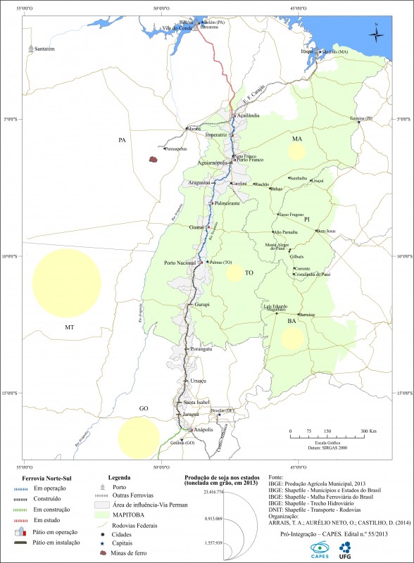 Produção de soja na área de influência da Ferrovia Norte-Sul